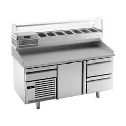 Mesas refrigeradas para pizza de Acero Inoxidable con Vitrina