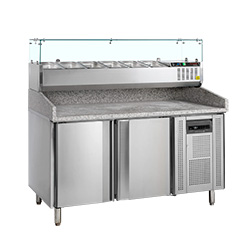 Mesas refrigeradas para pizza con Encimera de Granito/Mármol y Vitrina