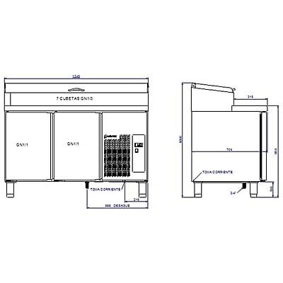 Mesa refrigerada con puertas  MPGE2-135-I HC GN1/4