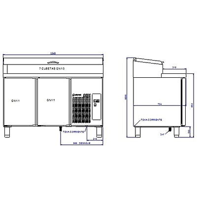 Mesas refrigeradas MPGE2-135-I HC GN1/3 Mesas refrigeradas MPGE2-135-I HC GN1/3