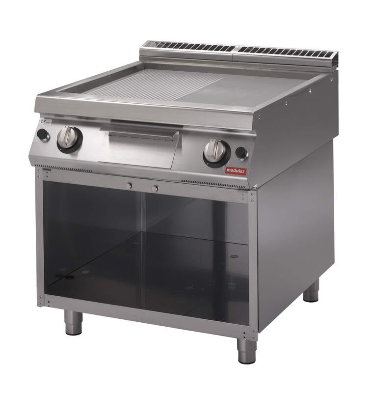 Fry-top a gas 2/3 lisa 1/3 ranurado cromo duro sobre mueble abierto S.900 SV 98 FTRGS-CR Fry-top a gas 2/3 lisa 1/3 ranurado cromo duro sobre mueble abierto S.900 SV 98 FTRGS-CR