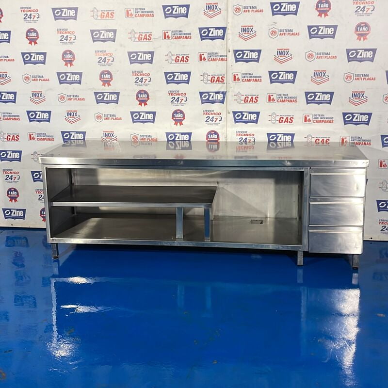Mesa inox con estantes y cajones Mesa inox con estantes y cajones
