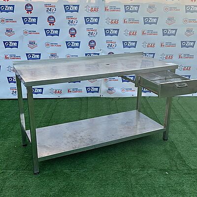 Mesa de inox con cajón 150x60x85