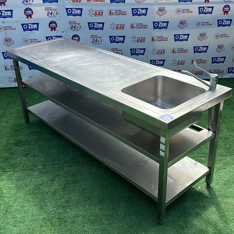 Fregadero inox con estantes 210x70x83cm Fregadero inox con estantes 210x70x83cm