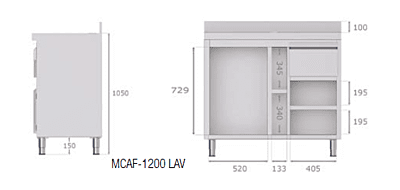 Mueble cafetero con alojamiento para lavavasos y máquinas de hielo MCAF-1200