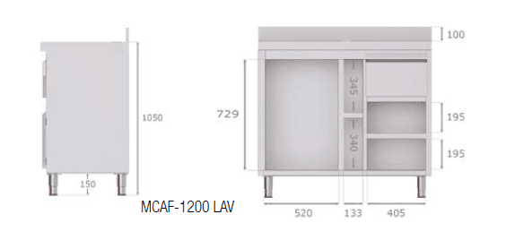 Mueble cafetero con alojamiento para lavavasos y máquinas de hielo MCAF-1200 Mueble cafetero con alojamiento para lavavasos y máquinas de hielo MCAF-1200