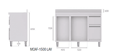Mueble cafetero con alojamiento para lavavasos y máquinas de hielo MCAF-1500