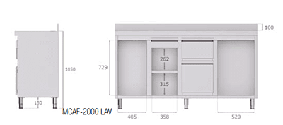 Mueble cafetero con alojamiento para lavavasos y máquinas de hielo MCAF-2000