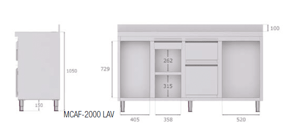 Mueble cafetero con alojamiento para lavavasos y máquinas de hielo MCAF-2000