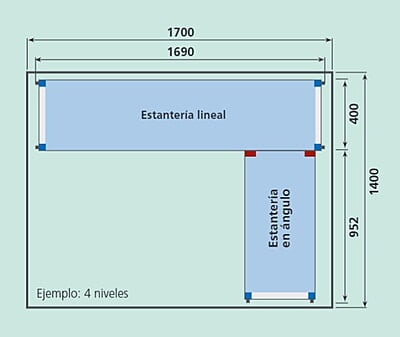 Estantería lineal 4 niveles de aluminio/polietileno Largo 139cm Estantería lineal 4 niveles de aluminio/polietileno Largo 139cm