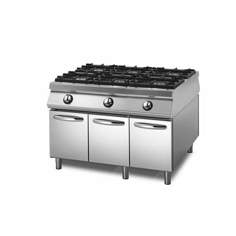 Cocina a gas 6 fuegos sobre mueble con puertas S.1100 SE 110/120 PCGBI Cocina a gas 6 fuegos sobre mueble con puertas S.1100 SE 110/120 PCGBI